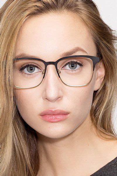 Intense Square Matte Black And Golden Full Rim Eyeglasses Eyebuydirect Black Women Fashion