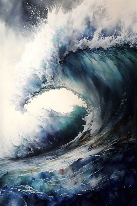 Tidal Wave Painting Wall Art Ocean Wave Digital Wall Art Print Etsy