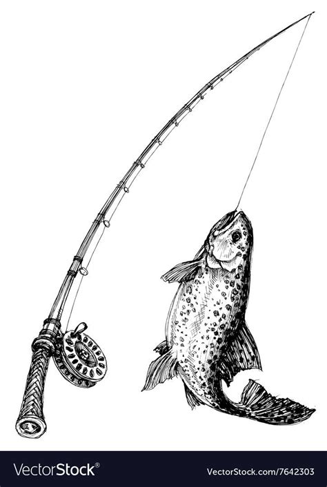 Fishing Rod And Fish Isolated Vector Image On Vectorstock Fly Fishing