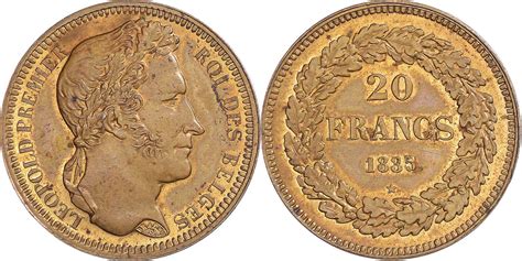 Belgien 20 Francs 1835 Münze Leopold I Restrike VZ Bronze MA Shops