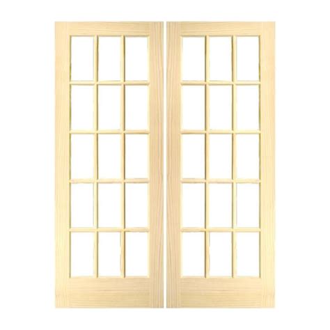 15 Lite Classic Stain Grade Pine Interior Double Door Slabs French Door W Clear Glass