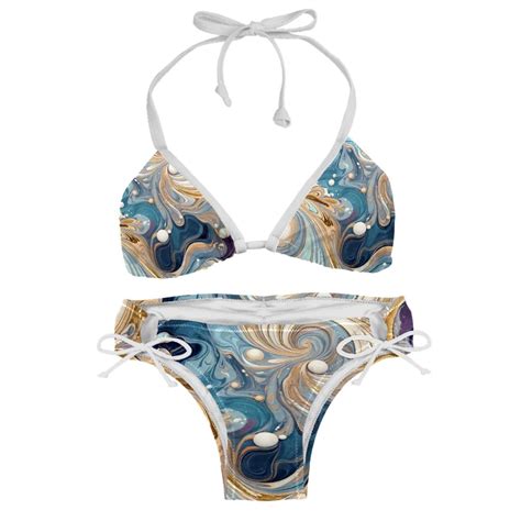 Sexy Women S String Bikini Set Art Marble Texture Print Two Piece