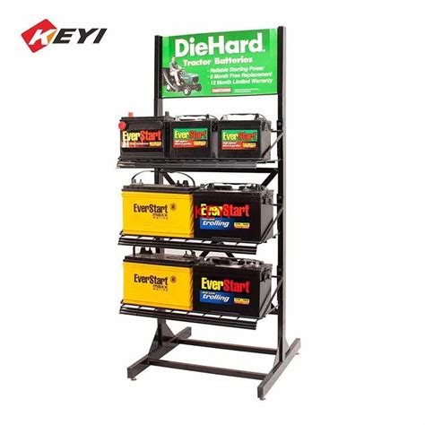 Black Powder Coated 3 Tier Metal Display Shelf Car Battery Rack Stand