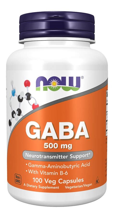 Suplemento en cápsulas NOW Foods GABA ácido gamma aminobutírico en pote