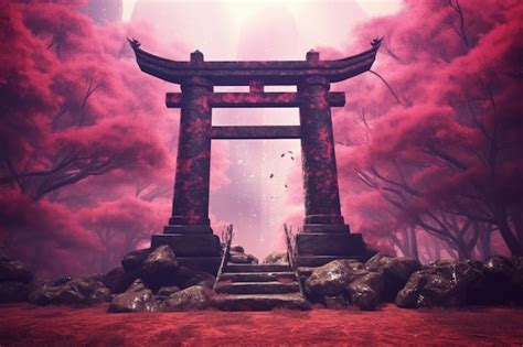 Premium Ai Image A Red Japanese Gate Stands In Front Of A Pink Sky