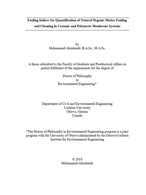 Dokumentipsfouling Indices For Quantification Of Natural Organic
