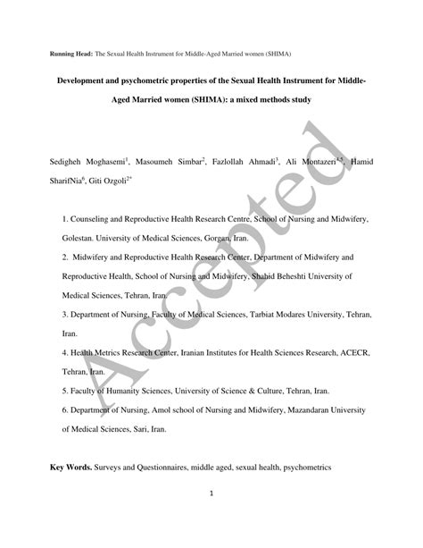 Pdf Development And Psychometric Properties Of The Sexual Health Instrument For Middle Aged