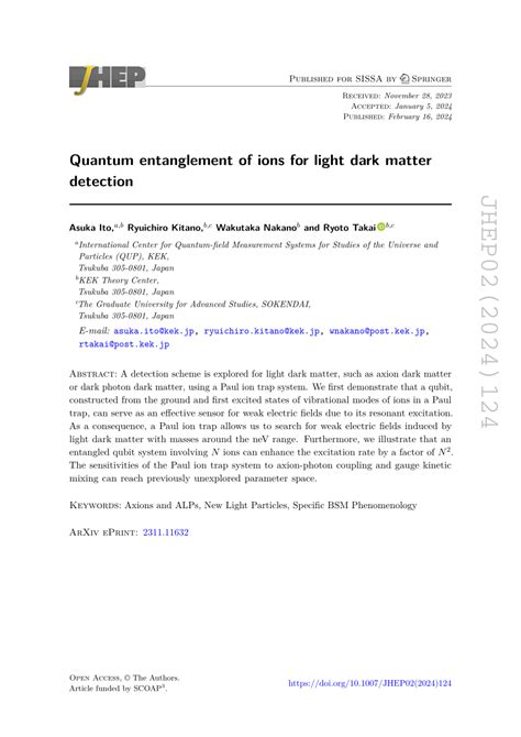 Pdf Quantum Entanglement Of Ions For Light Dark Matter Detection