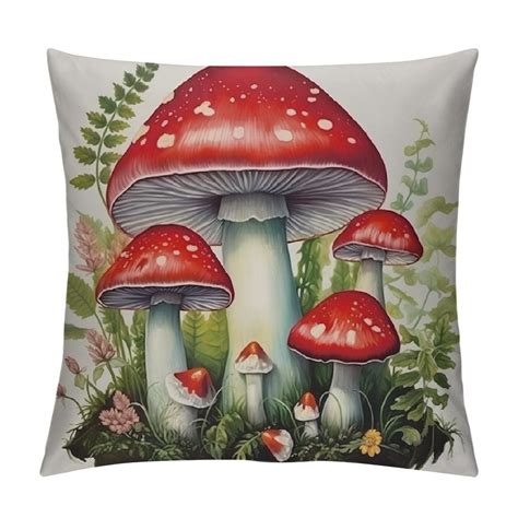 Ruiyc Mushroom Throw Pillow Covers Various Mushrooms Green Pink