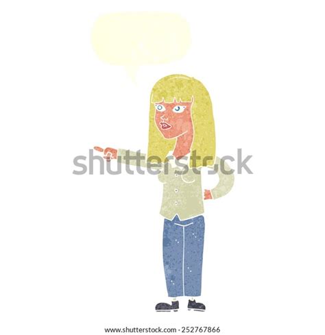 Cartoon Pretty Woman Pointing Speech Bubble Stock Illustration