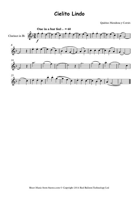 Cielito Lindo Sheet Music For Clarinet 8notes