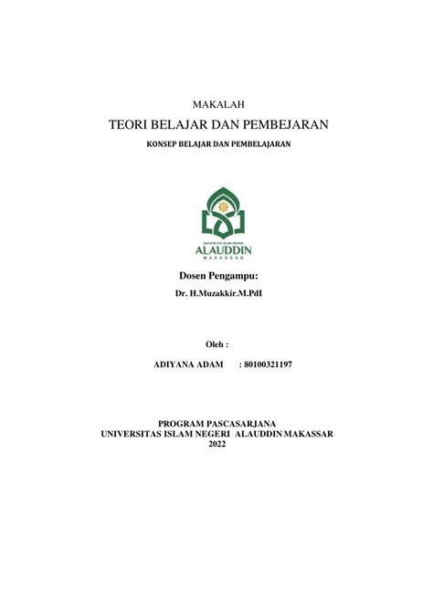 Pdf Makalah Konsep Belajar Dan Pembelajaran