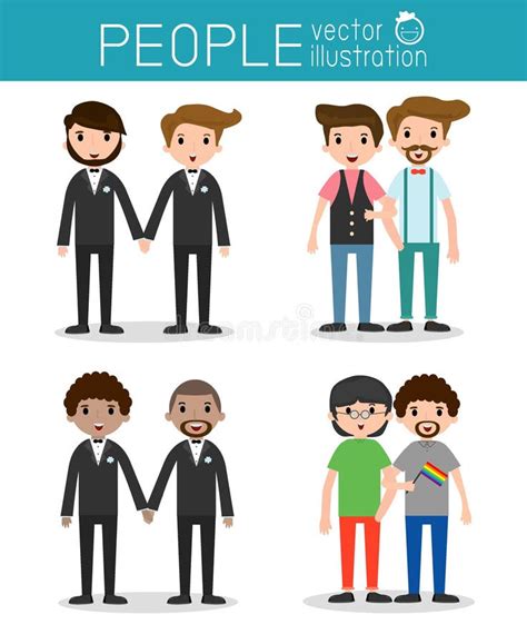 Happy Gay Loving Gay Male Couple On Their Wedding Day And Casual Clothes Stock Vector