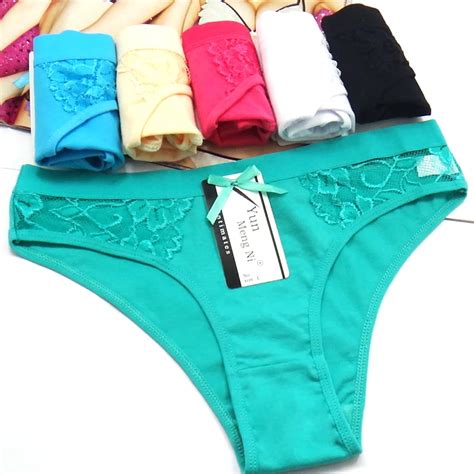 Pack Of 5 Low Rise Lady Bikini Panties Laced Cotton Women Briefs T Woman Underwear Cotton Short