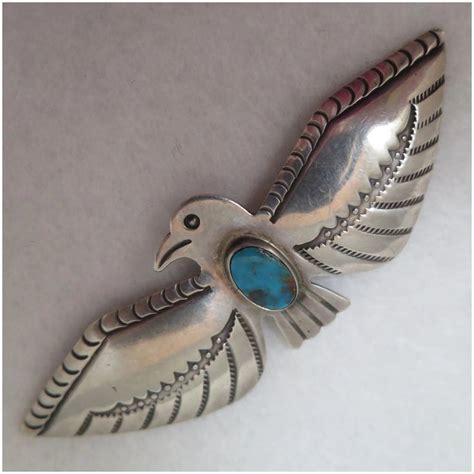 Vintage Sterling Turquoise Thunderbird Brooch Turquoise Turquoise