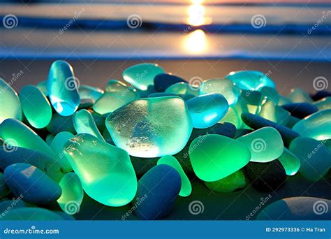 Colorful Glass Pebbles On The Beach At Sunset Nature Background Stock Illustration