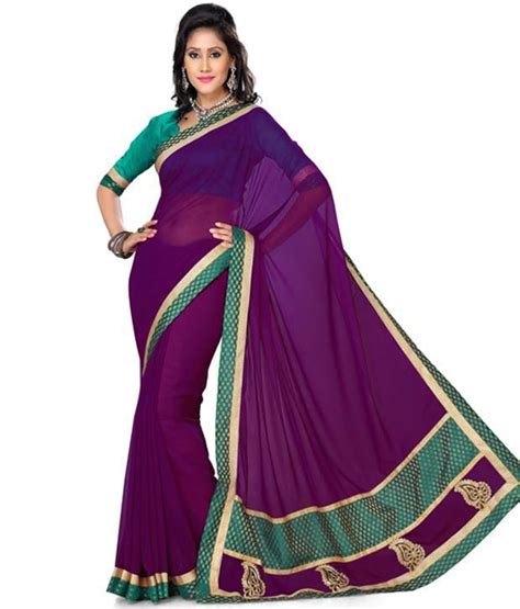 Saree Swarg Purple Semi Chiffon Saree Buy Saree Swarg Purple Semi