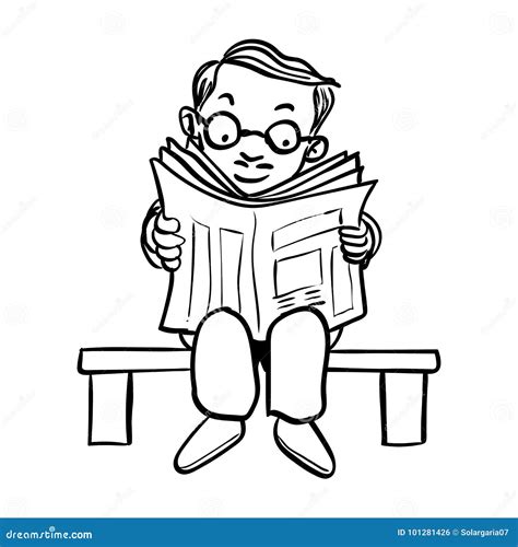 Cartoon Man Read Newspaper Vector Drawn 101281426