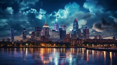 Philadelphia Skyline At Night Premium Ai Generated Image