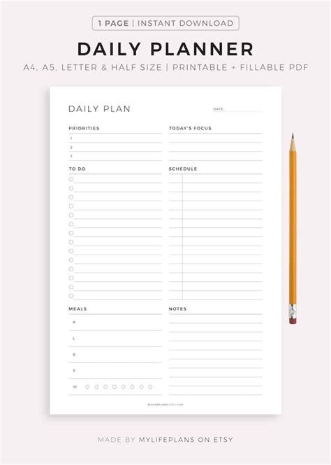 Daily Planner Printable Productivity Planner Daily To Do Etsy