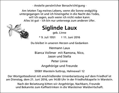 Traueranzeigen Von Siglinde Laux Trauer In NRW De