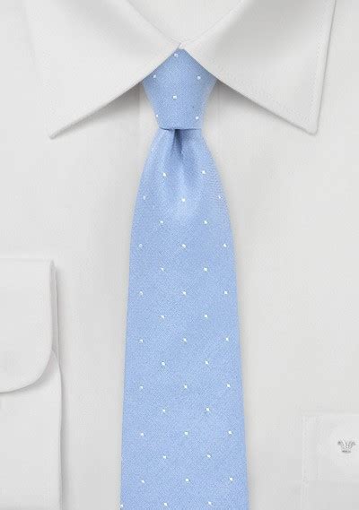 Sky Blue Polka Dot Skinny Tie In Cotton Bows N