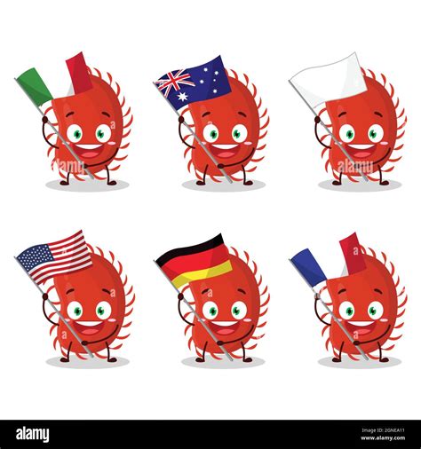 Picornaviridae Cartoon Character Bring The Flags Of Various Countries