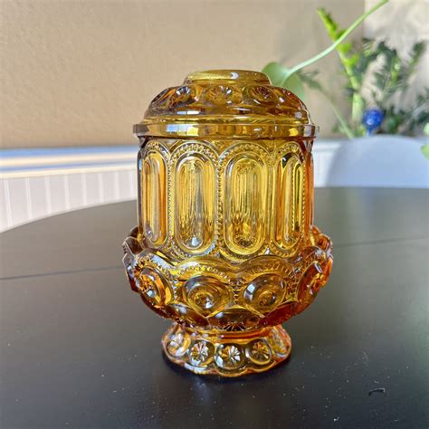 Vintage Le Smith Amber Glass Moon And Stars Fairy Lamp Etsy