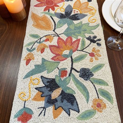 Handmade Table Runner Beaded Table Runner Floral Bead Etsy