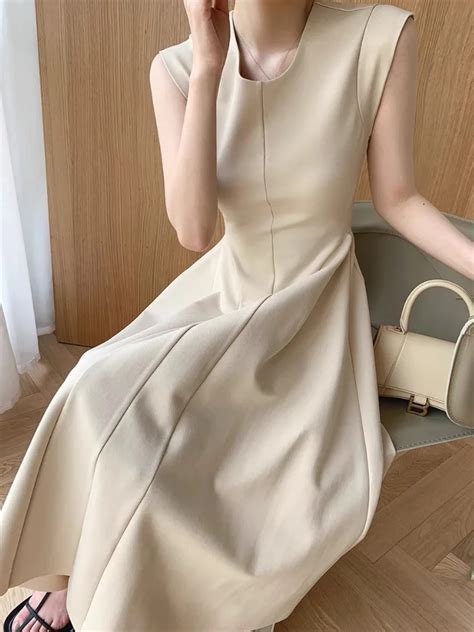 Uveng Casual A Line Woman Midi Dresses Women Elegant O Neck Sleeveless