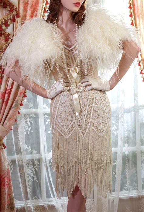 1920s Vintage Flapper Beaded Fringe Gatsby Wedding Bridal Gown Cut