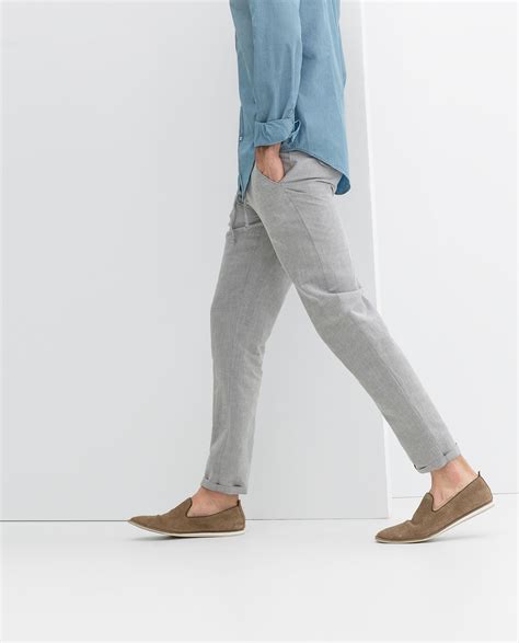 Zara Drawstring Linen Trousers In Gray For Men Lyst