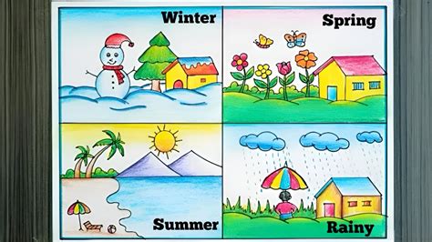 Four Seasons Drawing How To Draw Four Seasons For Kids Weather