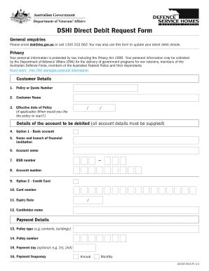 Fillable Online D9336 DSHI Direct Debit Request Form D9336 DSHI Direct