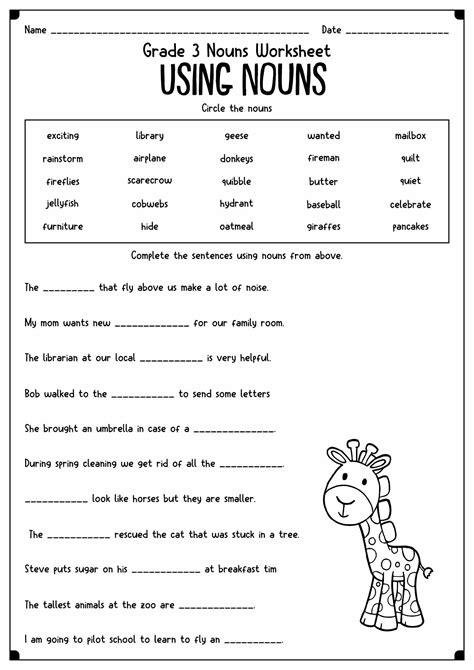 First Grade Noun Worksheets For Grade 1