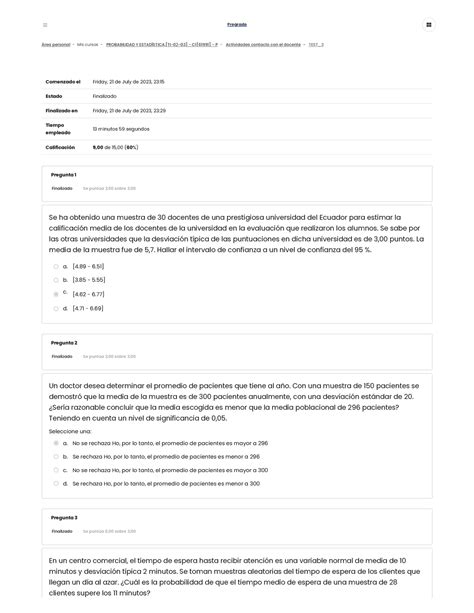 Test Test Rea Personal Mis Cursos Probabilidad Y Estad Stica