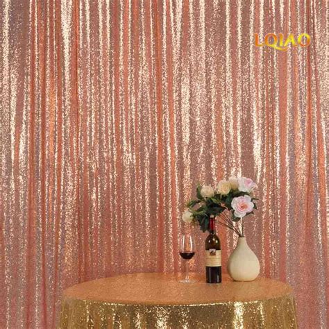 LQIAO 8FTx7FT Rose Gold Sequin Curtain Embroidery Glitz Sequin