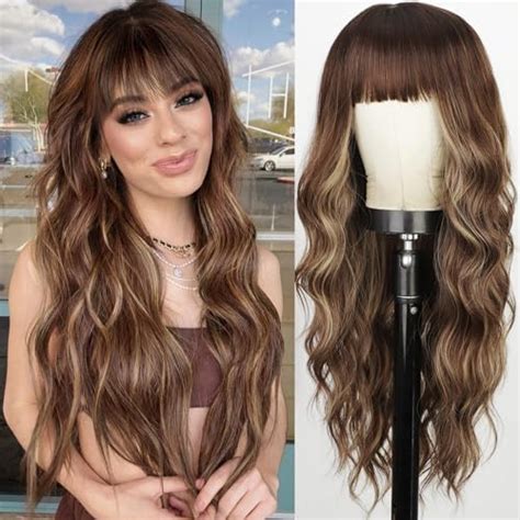 Amazon Lativ Blonde Wig With Bangs Long Wavy Curly Ombre Wig With