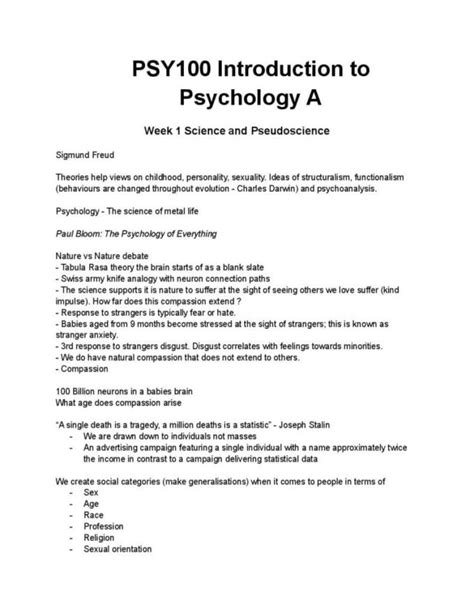 Introduction To Psychology A Psy Complete Course Notes Studylast