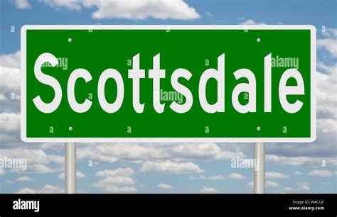 A Rendering Of A Green Highway Sign For Scottsdale Arizona Stock Photo