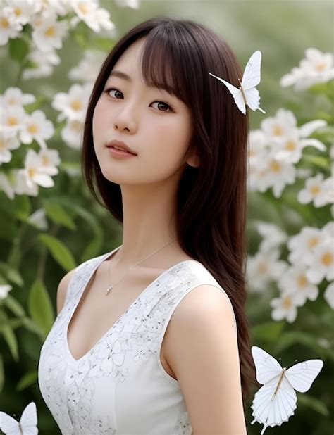 Premium Ai Image Portrait Of Beautiful Japanese Women Wearing White