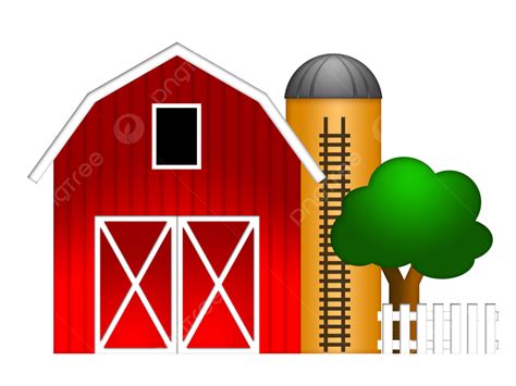 Red Barn With Grain Silo Tree Structure Harvest Png Transparent