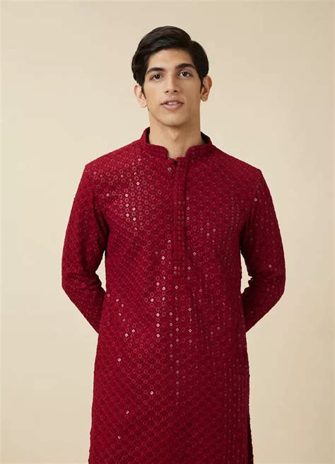 Buy Maroon Chikankari Kurta Set Online In India Manyavar Kurta