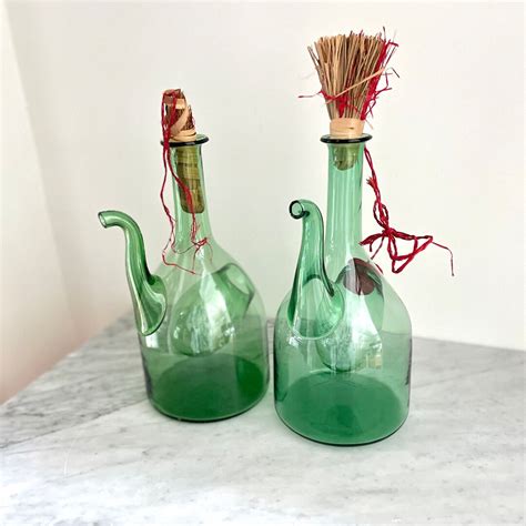 Vintage Italian Green Glass Wine Decanter With Ice Chamber Princess