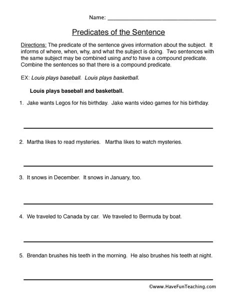 Compound Subjects And Predicates Worksheet Sentence Structure