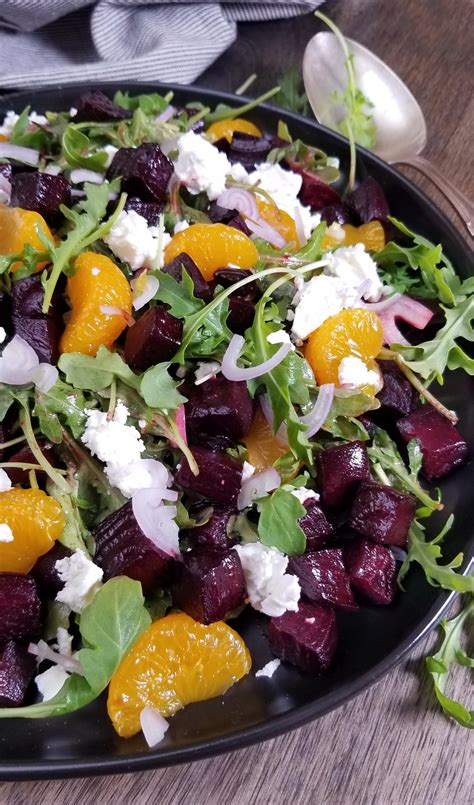 Roasted Beet Salad With Mandarins Goat Cheese And Arugula Baconfatte