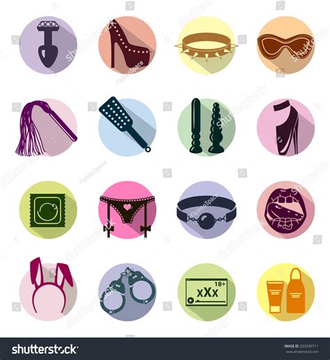 Flat Style Colored Sex Shop Icon Set Sex Toys Bdsm Vector