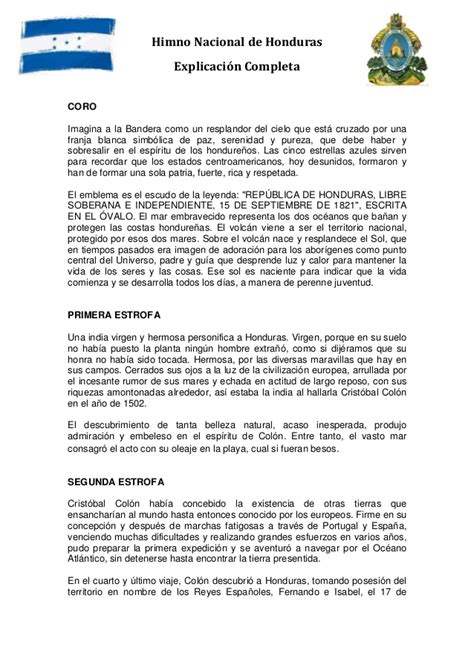 Explicaciones Del Himno Nacional De Honduras