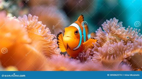 Colorful Clownfish Nestled in Sea Anemone Tentacles. Vibrant Underwater ...