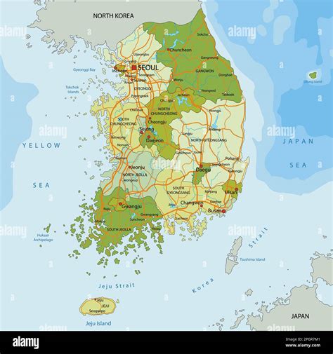 Mapa político editable altamente detallado con capas separadas Corea